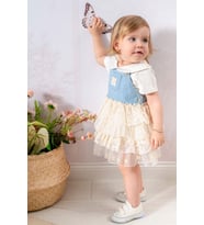 Miniğimin Cicileri Kot Jileli Dantel Etekli Kız Bebek Takım - Bebe Mavi