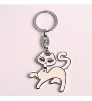 KEDİ TASARIMLI METAL ANAHTARLIK-BEYAZ-MDL2-ANAH410