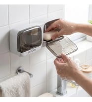 Duvara Monte İkili Kapaklı Plastik Katı Sabunluk Organizer – Banyo &amp;amp; Mutfak İçin Yapışkanlı Sabun Kutusu ve Düzenleyici (5343)