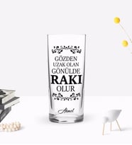 BK Gift Kişiye Özel Renkli Baskılı Gönülde Rakı Olur Tasarımlı Rakı Bardağı-1 (Beyaz)