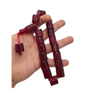 Büyük Boy Özel Model Kırmızı Renk Efe Maskot Toz Kehribar Tesbih (Bordo)