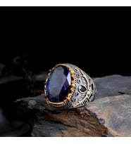 Senin Silver – Şah Duruşu 925  Oval Taşlı Maskülen Yüzük (Mavi)