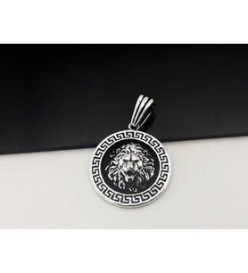 Aslan Figürlü Yuvarlak 925 Ayar Gümüş Kolye Ucu