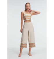 Dodes Dodes Askılı Oyuk U Yaka Geometrik Yazlık Uzun Nakış Detaylı Pijama Takımı