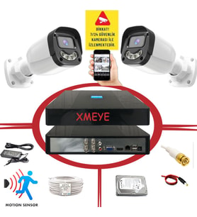 Bises 2 Kameralı Hareket Algılayan 5 MP Lens 4 Warm Led Gece Renkli Gösteren Güvenlik Kamerası Seti BS 2304W