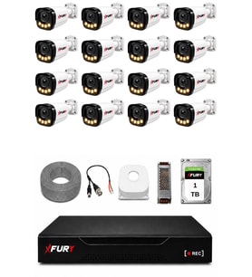 FURY 16 Kameralı Güvenlik Kamera Seti 4 Warm LED Gece Renkli Görüş 1 TB HDD
