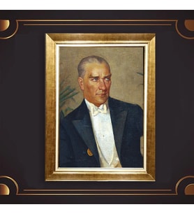 Özel Seri Paspartulu Çerçeveli Atatürk Tablo l413 (Gold)