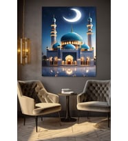 HİLAL MANZARALI CAMİ 2 KANVAS TABLO EV DUVAR SALON OFİS DÜKKAN HEDİYELİK DEKARASYON SÜSÜ (Çok Renkli)
