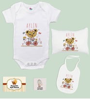 BK Kids Kişiye Özel İsimli 5 Parça Beyaz Bebek Body Zıbın Yastık Hediye Seti, Yeni Doğan Bebek Giyim Hediyesi-2