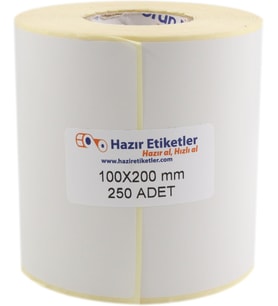 Eko Termal Etiket 100mm x 200mm Ruloda 250 Adet 40mm Kuka Çapında Direk Termal Transfer Etiketi