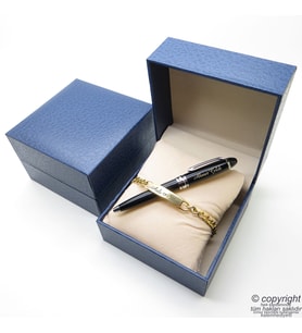 Kişiye Özel Gold Metal Unisex Bileklik + İsme Özel Mini Cep Kalemi - Hediyelik Kutulu Set (Karışık)