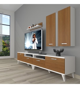 Decoraktiv Eko 5200D Slm Retro Tv Ünitesi Tv Sehpası (Beyaz - Ceviz)