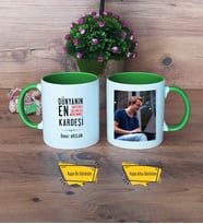 Erkek Kardeş Kupa Bardak Yeşil Fotoğraflı Erkek Kardeşe Hediye