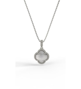 925 Ayar Beyaz Sedef Taşlı Rodyum Van Cleef Yonca Gümüş Kolye