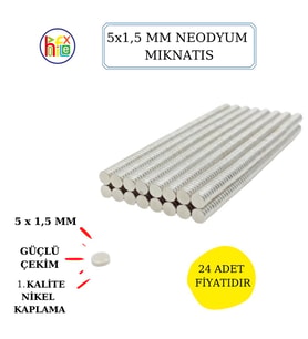 NEODYUM MIKNATIS NİKEL KAPLAMA 5 MM X1,5 MM  24 ADET FİYATIDIR (Gümüş)