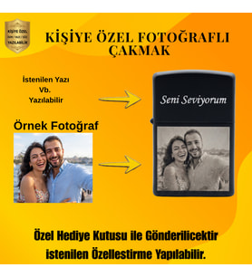 Kişiye Özel Fotoğraf Baskılı Benzinli Çakmak - İsim ve Tarih Yazılı - Özel Hediye Kutulu