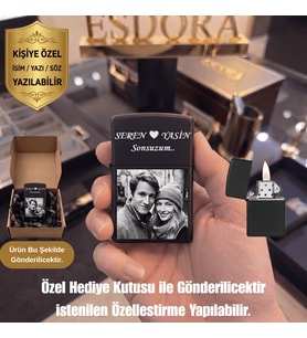 Kişiye Özel Fotoğraf Baskılı Benzinli Çakmak - İsim ve Tarih Yazılı - Özel Hediye Kutulu