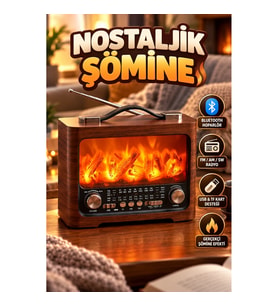 Nostaljik Şömine Efektli Bluetooth Hoparlör – FM AM SW Radyo, USB ve TF Kart Destekli