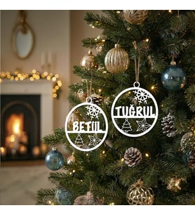 Kişiye Özel Yılbaşı Ağacı Süsü 2 Adet (Beyaz)
