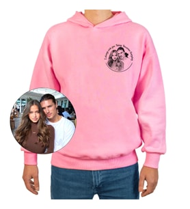 Kapuşonlu Pembe Unisex Sweatshirt (Kişiye özel) Fotoğrafa Özel Karakalem Baskı