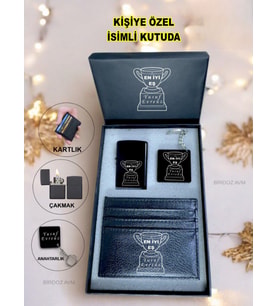 Kişiye Özel İsimli Sevgiliye Hediye Lüks Çakmak & Kartlık & Anahtarlık 3 Lü Hediye Set Özel Kutu