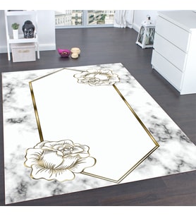 Rovigo Home Dijital Baskı Yıkanabilir Kaymaz Taban Salon Halısı Ve Yolluk RV142-FNL447 (Beyaz)
