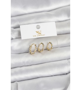 Pirinç Gold Renk Nazarlı Model 3'lü Kadın Küpe