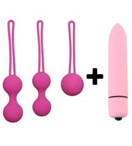 Carmine 3 Farklı Ağırlıkta Vajinal Anal Kegel Toplar ve Mini Vibratör (Pembe)