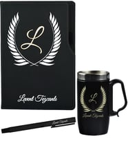 Kişiye Özel Sevgiliye Hediye Siyah Defter Termos - Mug ve Roller Kalem Hediye Seti