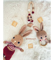 Kişiye Özel Amigurumi Tavşan Yenidoğan 3'lü Set (Bordo-Krem)