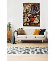 Multirenk Kubik Yansıma Kadın ve Adam Leke Tutmaz Kadife Kumaş Duvar Örtüsü Duvar Halısı Tapestry (Çok Renkli)