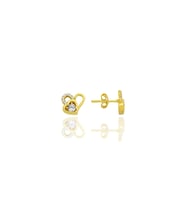 Gümüş altın yaldızlı zirkon taşlı birleşen kalpler küpe SGTL12770GOLD