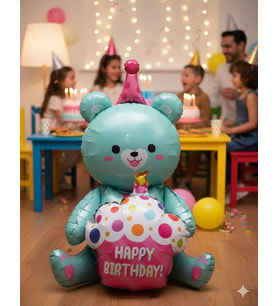 92x73 Cm – Folyo Balon Oturan Ayı Cupcakeli Yeşil Parti ve Doğum Günü Balonu