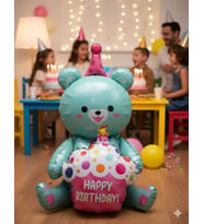 92x73 Cm – Folyo Balon Oturan Ayı Cupcakeli Yeşil Parti ve Doğum Günü Balonu