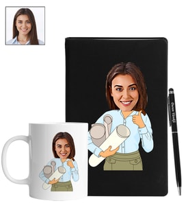 Kişiye Özel MimarTasarımlı Karikatür Siyah Defter Kalem Kupa Seti 103