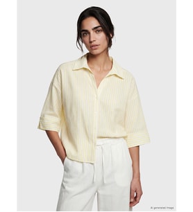 LCW Vision Sarı Çizgili Oversize Kadın Gömlek