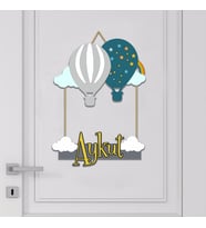 İsme Özel Bebek Odası Ahşap Kapı Süsü Balon ( Gri  & Koyu Yeşil )