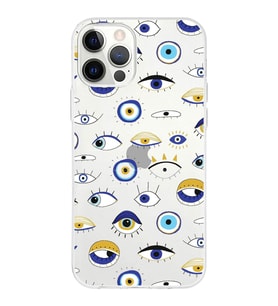 PrintiFy Apple  iPhone 12 Pro ile Uyumlu 1mm Slim Fit Nazar Boncuğu 2 Baskılı Şeffaf  Kılıf