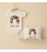 Pia Baby Premium %100 Pamuk İsme Özel Organik Baskılı Çıtçıtlı Bebek Body Ve Yastık Kılıfı 5066-19 (Ekru)
