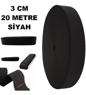 Lastik Sert Yumuşak Çamaşır Don Etek Bel Paça Bebe Lastiği Yassı Yumuşak 3 Cm Siyah 20 Mt