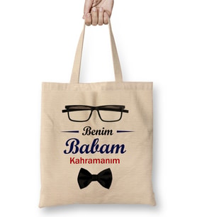 Babalar Günü Babaya Hediye 053 Bez Çanta Uzun Saplı