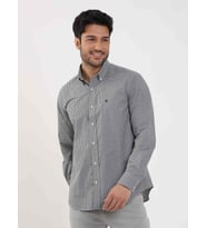 Siyah Erkek Regular Fit Pitikare Desenli Düğmeli Yaka Uzun Kol Gömlek