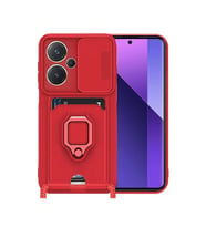 Redmi Note 13 Kılıf Zuma Kartvizitli Yüzüklü Silikon - Kırmızı