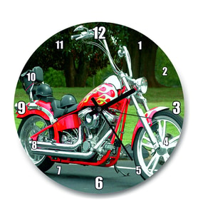 Cakatablo Kırmızı Alevli Chopper Motorsiklet Duvar Saati