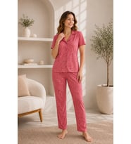 Mirano 9504 Yıldız Desenli Pegasus Kumaş Düğmeli Kısa Kolu Kadın Pijama Takımı