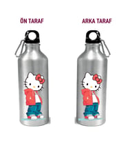 Metal Gumus Kancalı Baskılı Su Matarası 600ml. (31)