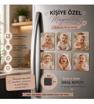 6'lı Kare Fotoğraf Magneti Kız Bebeğe Kişiselleştirilebilir İlk Anılar Hediye Seti