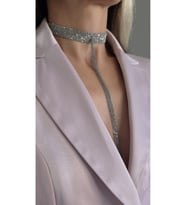 8 Sıralı Zincir Dokuma Sallantılı Vücut Tasma Choker Silver Gümüş Renk El Yapımı Kolye