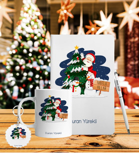 Yılbaşı İçin Kişiye Özel Defter Kalem Kupa & Süblimasyon Anahtarlık Hediye Seti