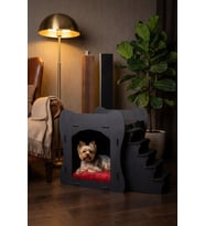Ahşap Köpek Kulübesi Dekoratif Köpek Evi Siyah Renk Merdivenli Model